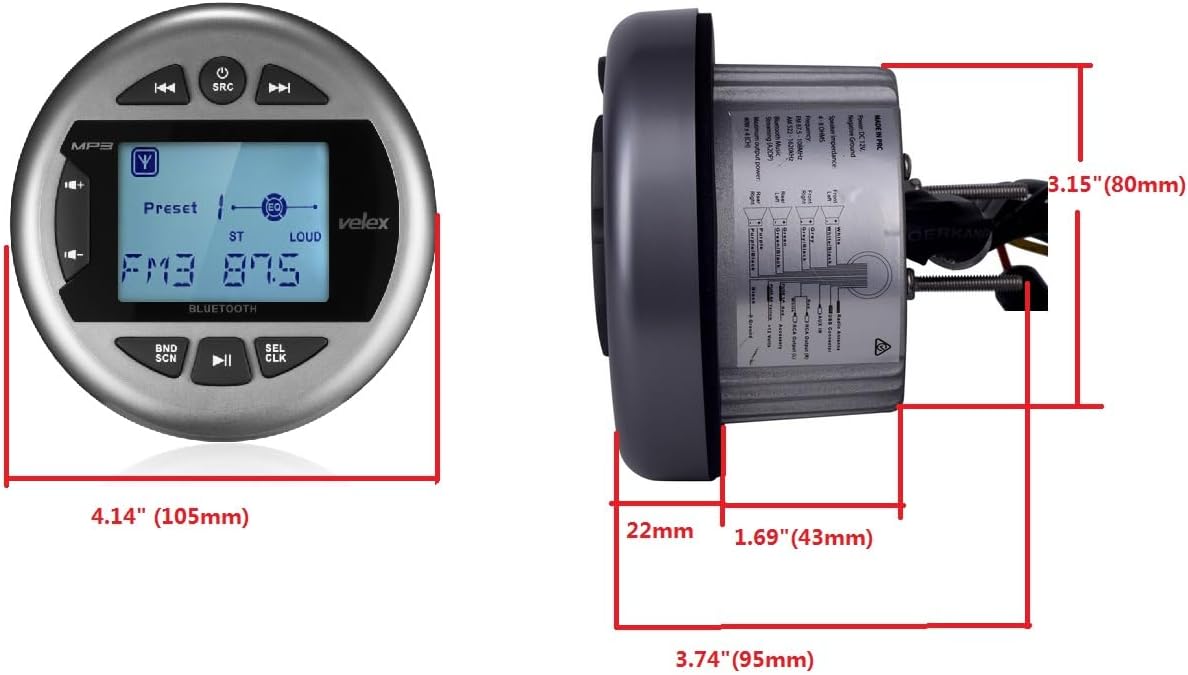 Velex Waterproof Multimedia Player & Audio Receiver – 2.4-inch Display, Streaming Capabilities, Durable Black Design