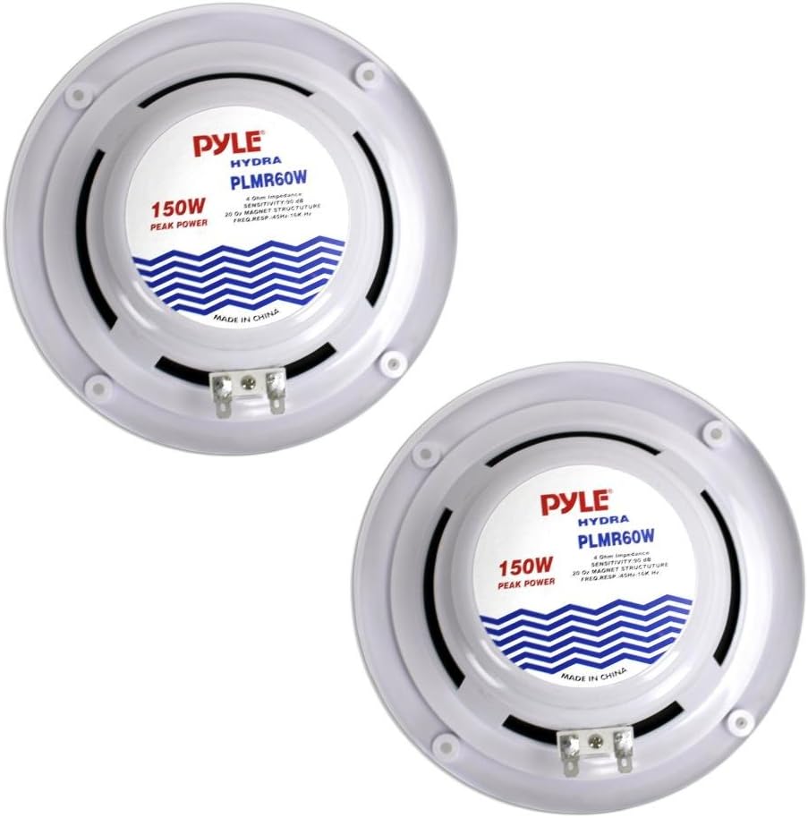 PYLE 6.5 Inch Dual Marine Speakers - PLMR60W | High-Performance 2-Way Waterproof Outdoor Audio System with 150 Watts Power and Weather-Resistant Design