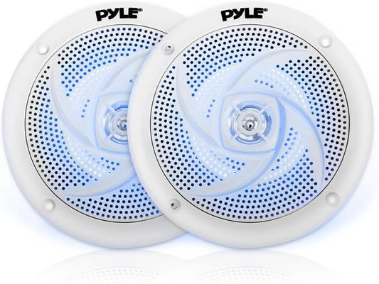 Pyle Marine Speakers – 5.25" 2-Way Waterproof & Weather-Resistant Outdoor Audio System with LED Lights, 180W – 1 Pair (PLMRS53WL)
