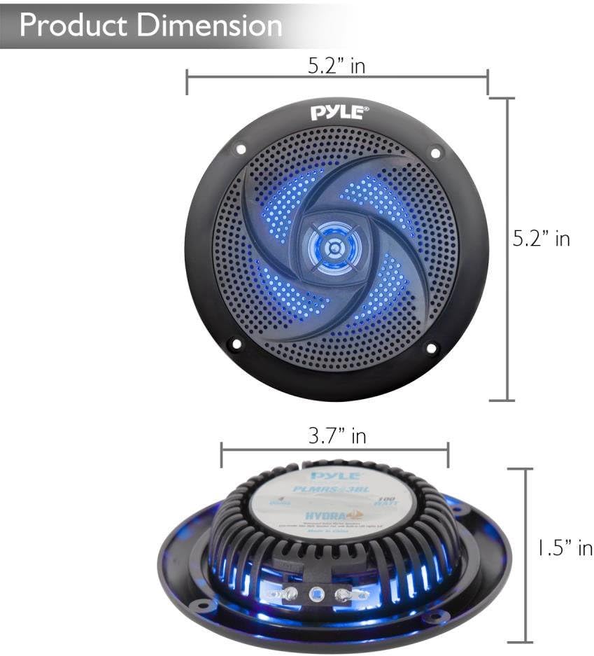 Pyle Marine Speakers PLMRS43BL – Premium 4-Inch 2-Way Waterproof Outdoor Audio System with LED Lights, 100 Watts Power, and Sleek Slim Design