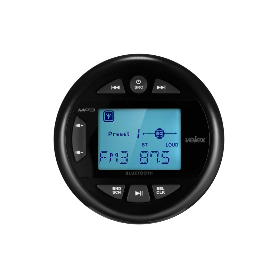 Velex Waterproof Multimedia Player & Audio Receiver – 2.4-inch Display, Streaming Capabilities, Durable Black Design