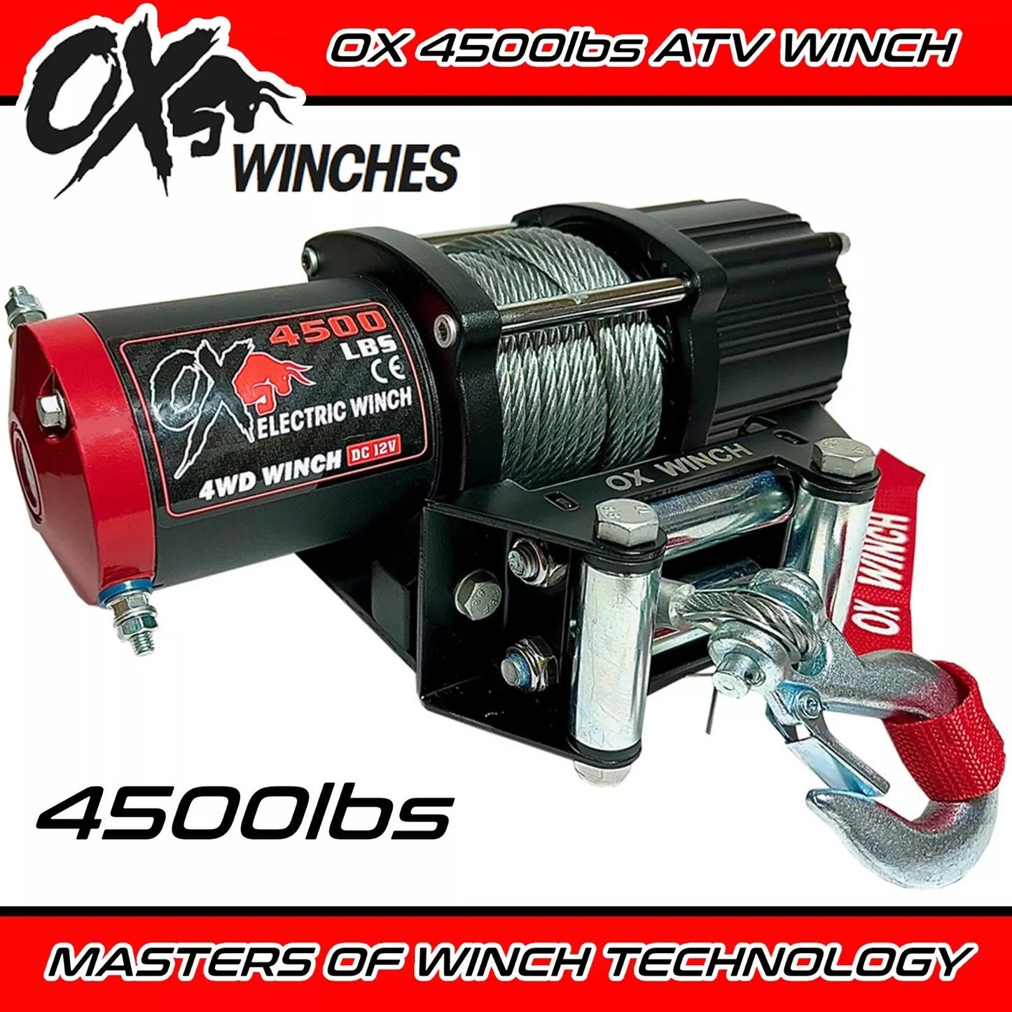 OX Electric Winch 4500lb Wire Rope 12v - ATV / Boat / Trailer Winch
