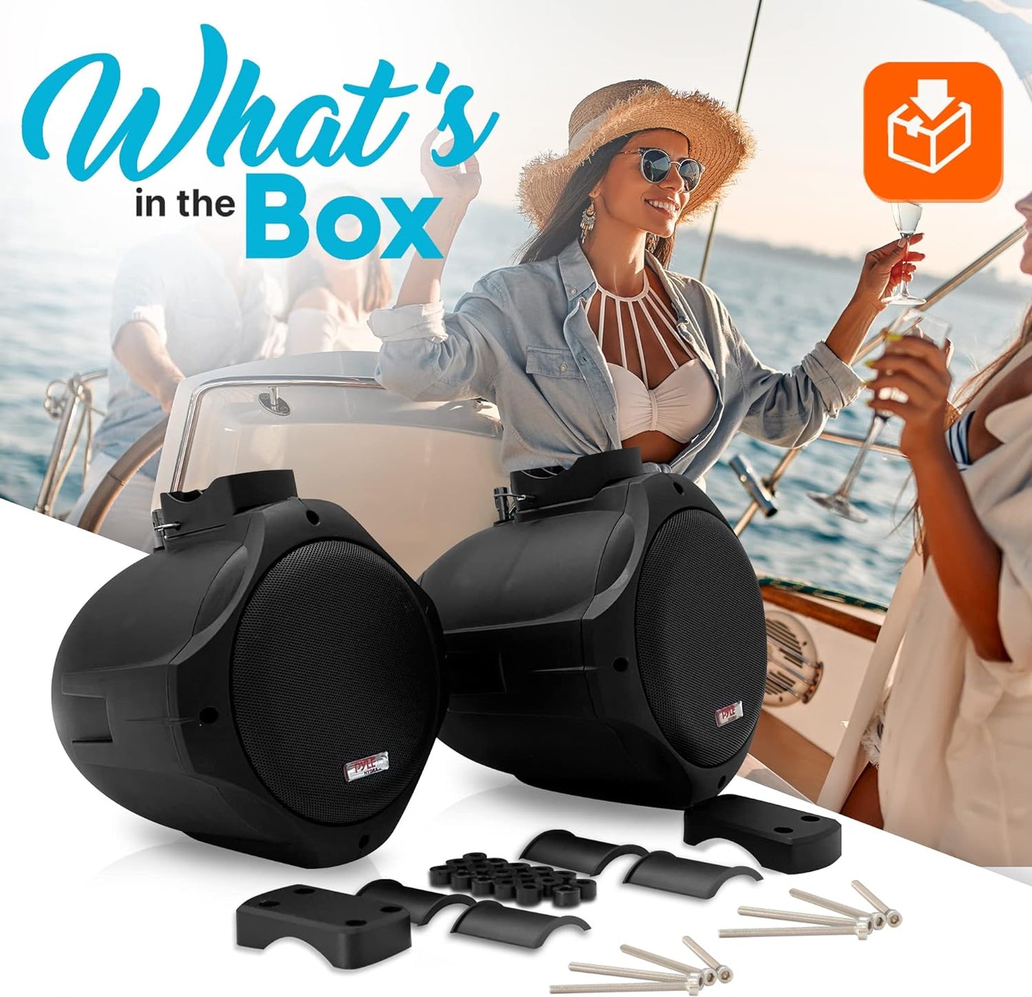 Pyle PLMRB85 8 Inch 600W 2-Way Marine Wake Board Tower Pod Speakers (Pair)