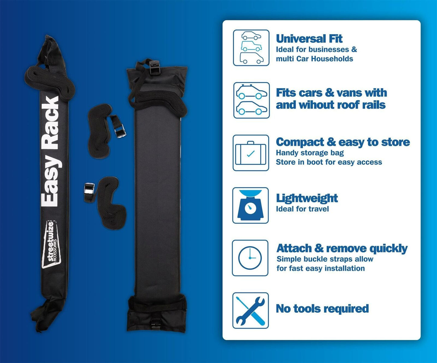Universal Max Load 65kg Easy Rack Soft Car Roof Rack No Roof Rails Required Streetwise