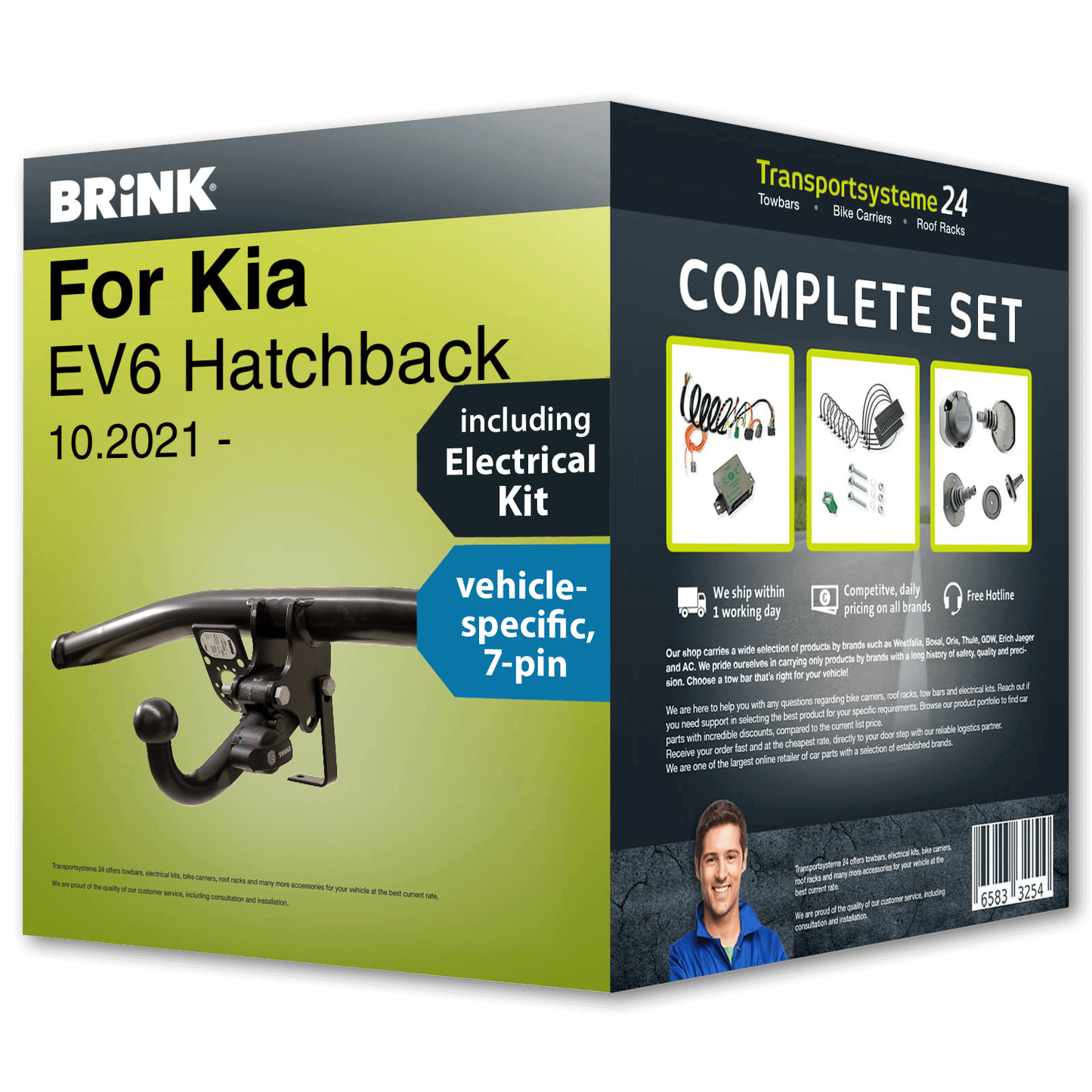 KIA EV6 2022 2023 Towbar detachable Hatchback 21- + 7pin spec. electrical-kit EC 94/20 BRINKJ