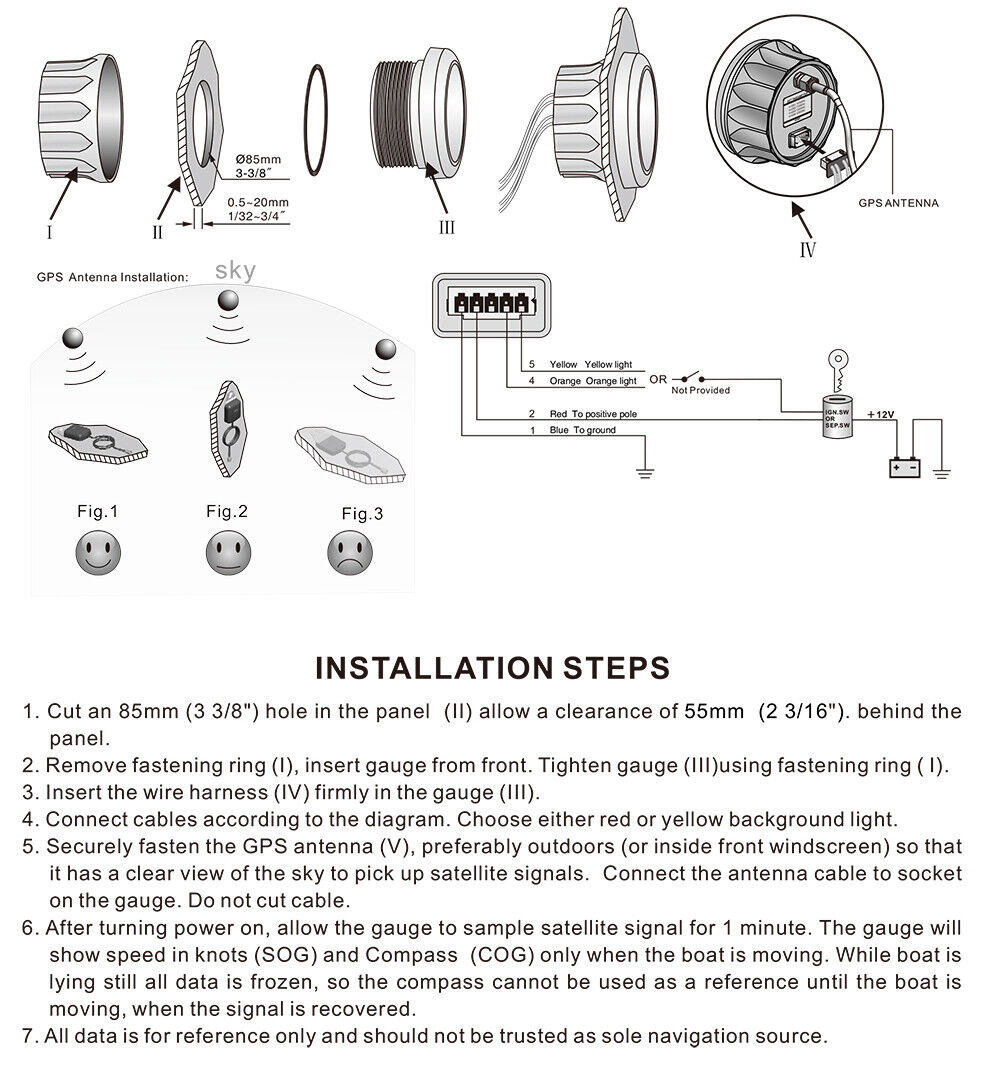 KUS Boat GPS Speedometer | Marine & Truck Analogue Speed Gauge (0-60 Knots / 110 km/h)