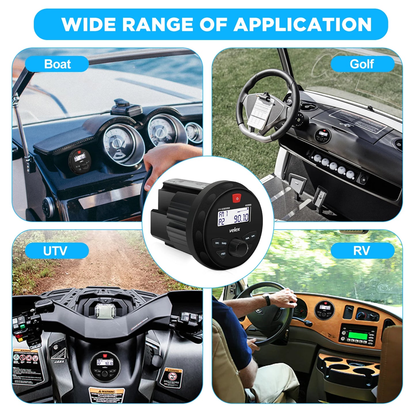 Velex Bluetooth Marine Stereo Receiver with MP3 Player on DAB+/AM/FM Radio and USB for Streaming Music on Boats Golf Carts ATV UTV