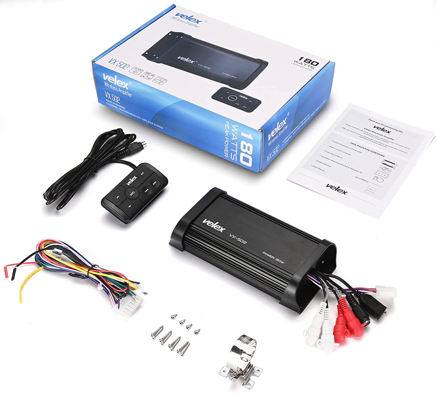 Velex VX502 Marine 4 Channel Class A/B Amplifier Media Stereo on Boats UTV ATV Golf Carts