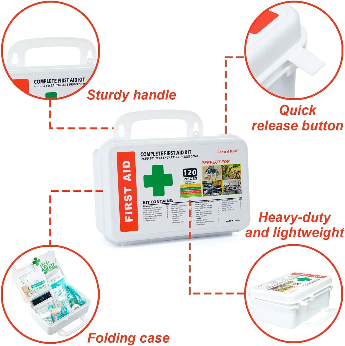20-Piece Hardcase First Aid Kit – Complete with Instant Cold Pack & Emergency Blanket for Travel, Home, Office, Vehicle, Camping, Workplace & Outdoor Adventures