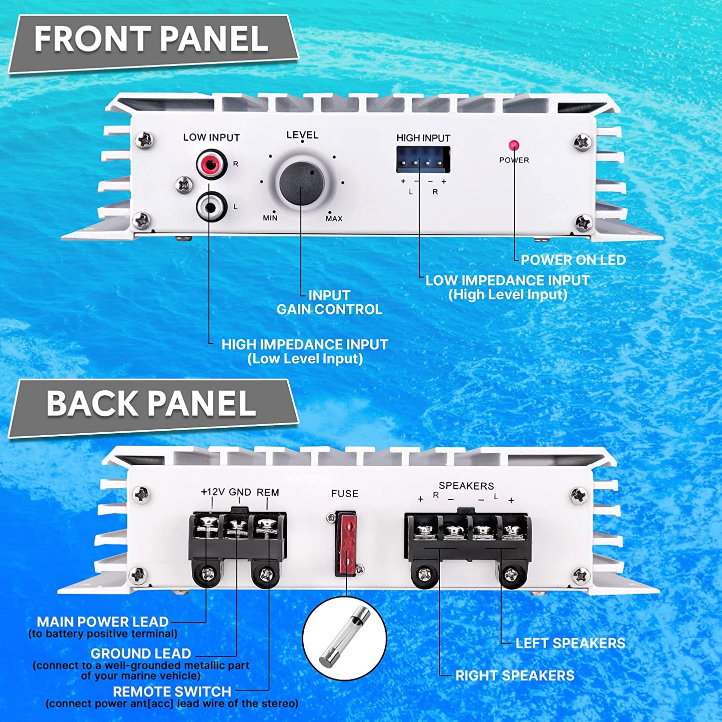 Pyle PLMRA120 2-Channel 240W Waterproof Marine Boat Amplifier – 12V Speaker Amp for Superior Audio Performance
