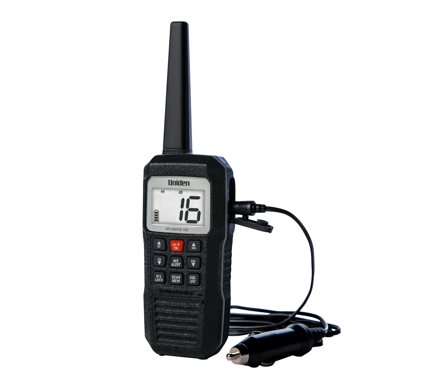 Uniden Atlantis 155 Handheld Two-Way VHF Marine Radio, Floating IPX7 Submersible Waterproof, Marine Channels, NOAA Weather Alert, 10 Hour Battery