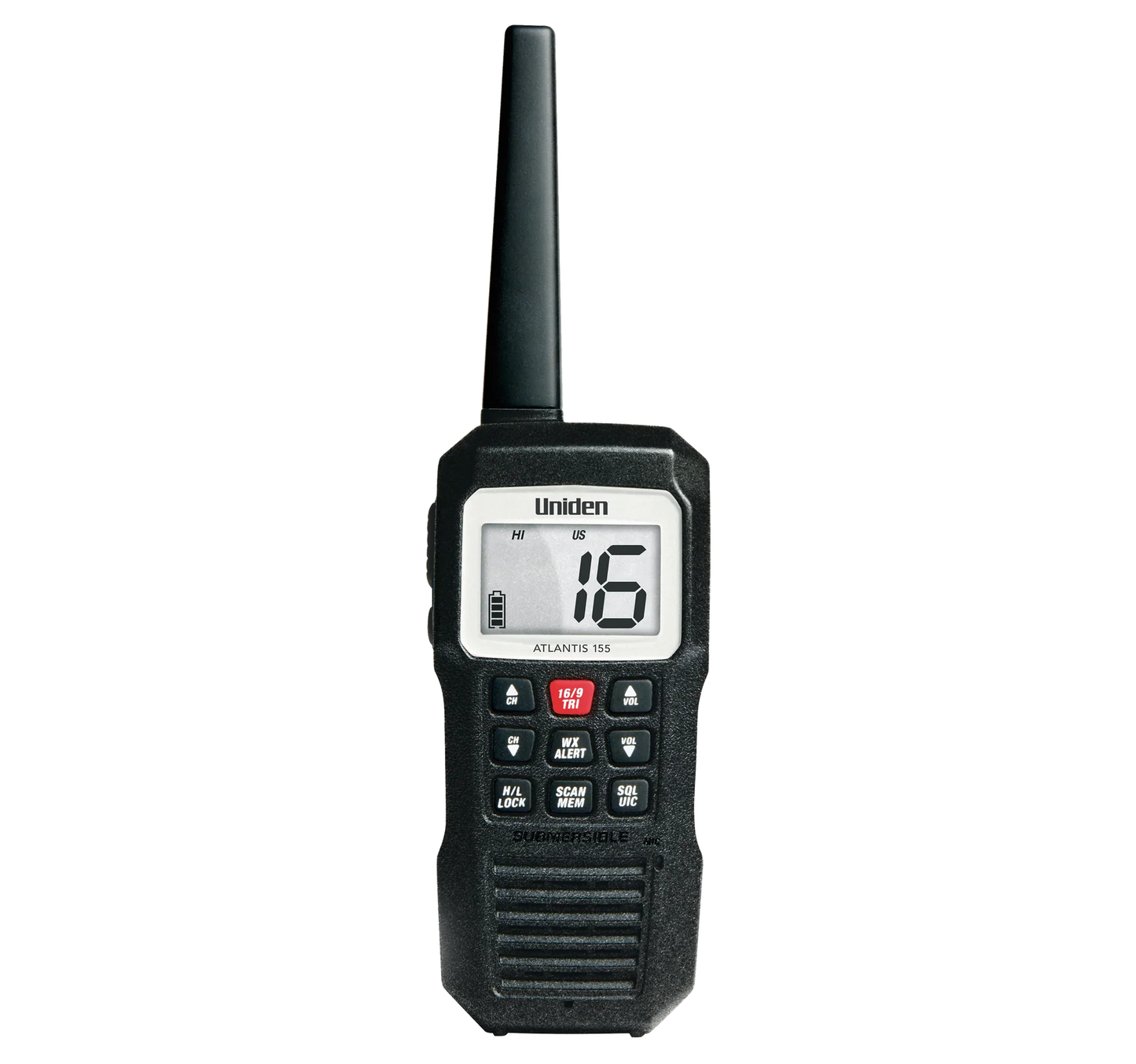 Uniden Atlantis 155 Handheld Two-Way VHF Marine Radio, Floating IPX7 Submersible Waterproof, Marine Channels, NOAA Weather Alert, 10 Hour Battery