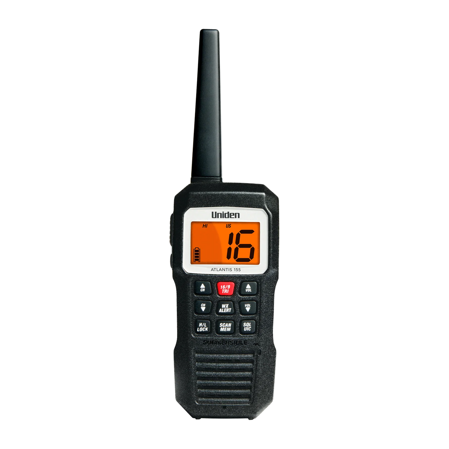 Uniden Atlantis 155 Handheld Two-Way VHF Marine Radio, Floating IPX7 Submersible Waterproof, Marine Channels, NOAA Weather Alert, 10 Hour Battery