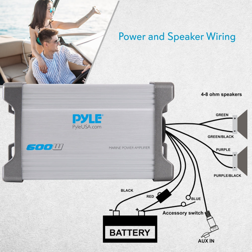 Pyle PLMRMP2A 2-Channel Waterproof Marine Power Amplifier – 12V iPod/MP3 Compatible for Boat Audio Systems