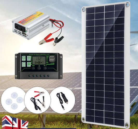 Solar Panel Kit – Includes 60A Solar Controller and 220W Power Inverter for Complete Solar Power Solution
