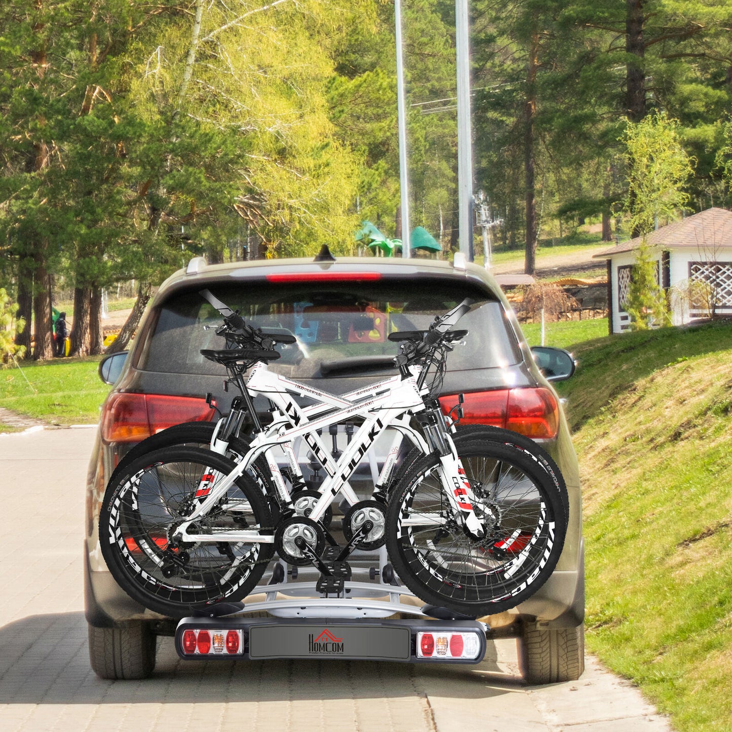 HOMCOM Rear-Mounted Bike Rack – Tow Bar Bicycle Carrier for Outdoor Adventures
