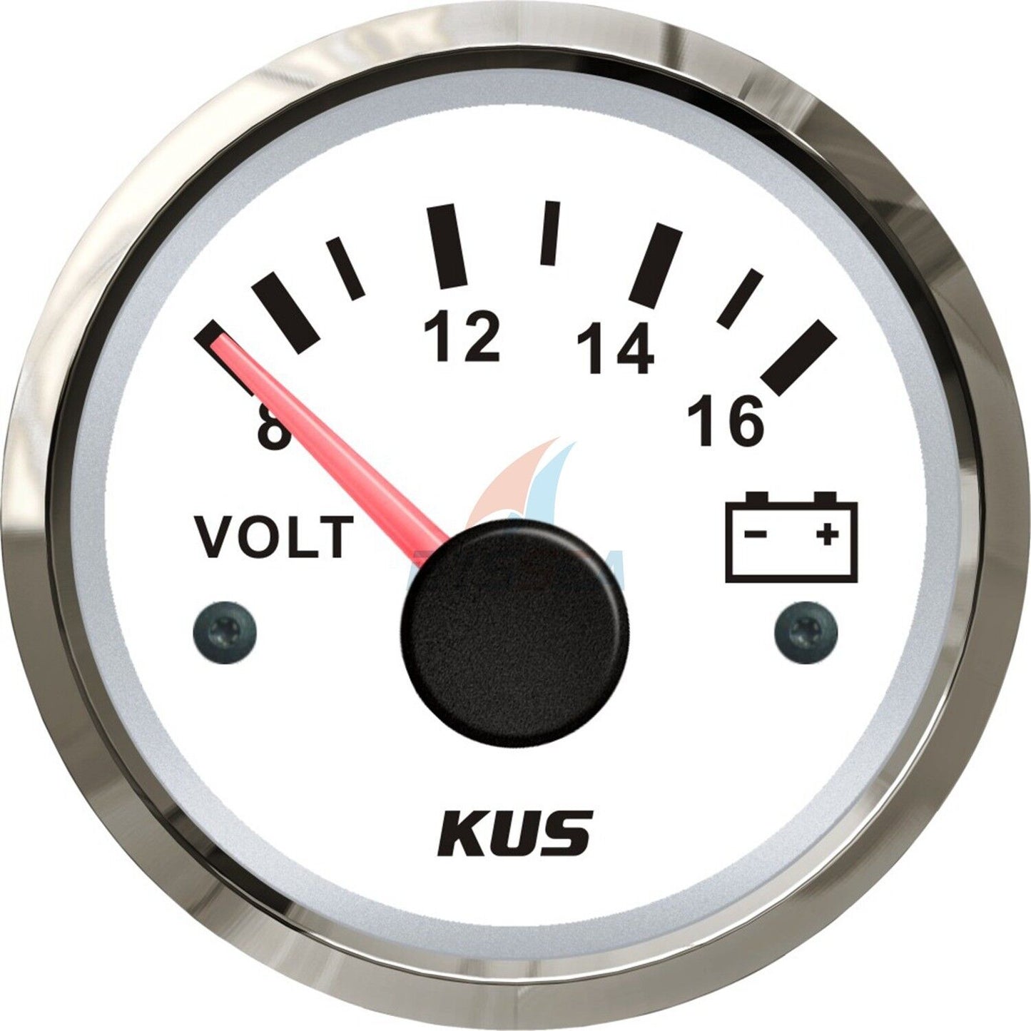 KUS Voltmeter | 8-16V Battery Gauge for Boat, Car, Truck, Marine (White)
