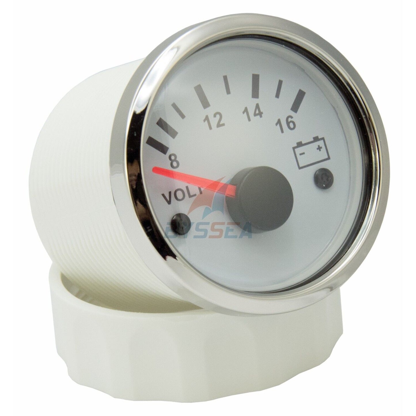 KUS Voltmeter | 8-16V Battery Gauge for Boat, Car, Truck, Marine (White)