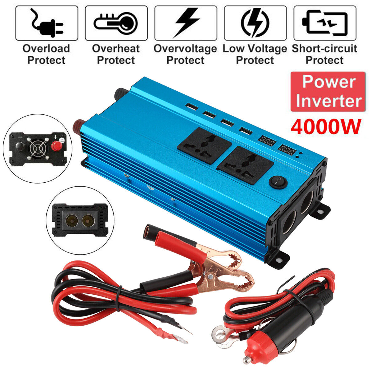 Peak 4000W Power Inverter | 12V to 240V with LCD Display for Universal Use