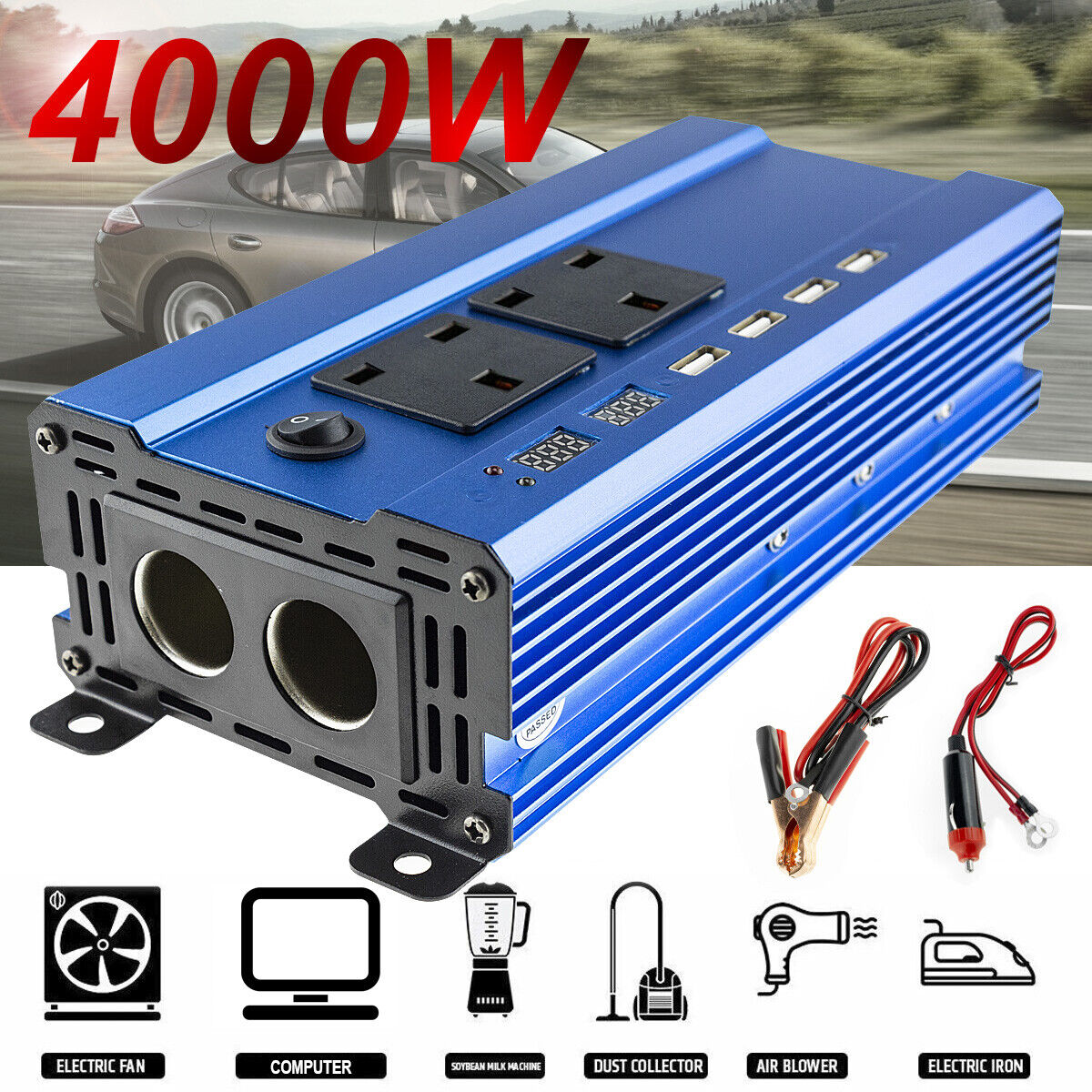 Peak 4000W Power Inverter | 12V to 240V with LCD Display for Universal Use