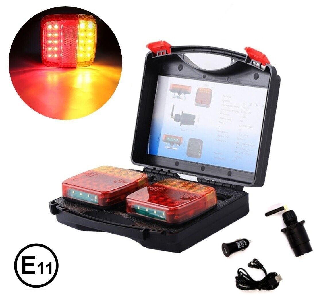 Wireless LED Rear Tail Lights – Battery Operated with USB Charging and Magnetic Mount for Towing Trailer