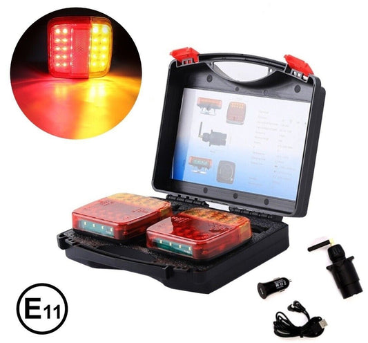 Wireless LED Rear Tail Lights – Battery Operated with USB Charging and Magnetic Mount for Towing Trailer