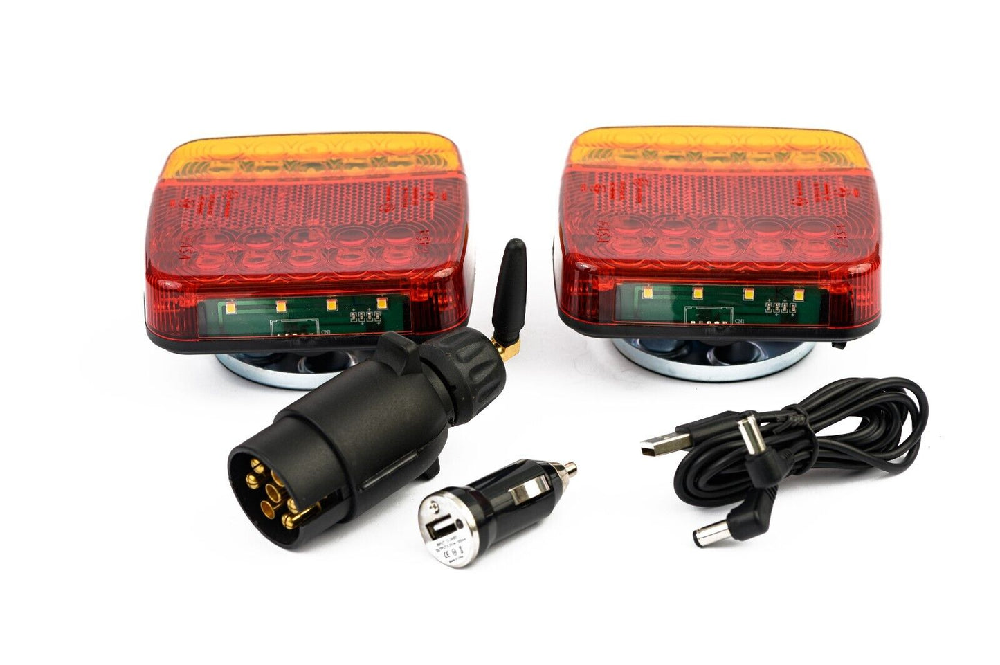 Wireless LED Rear Tail Lights – Battery Operated with USB Charging and Magnetic Mount for Towing Trailer