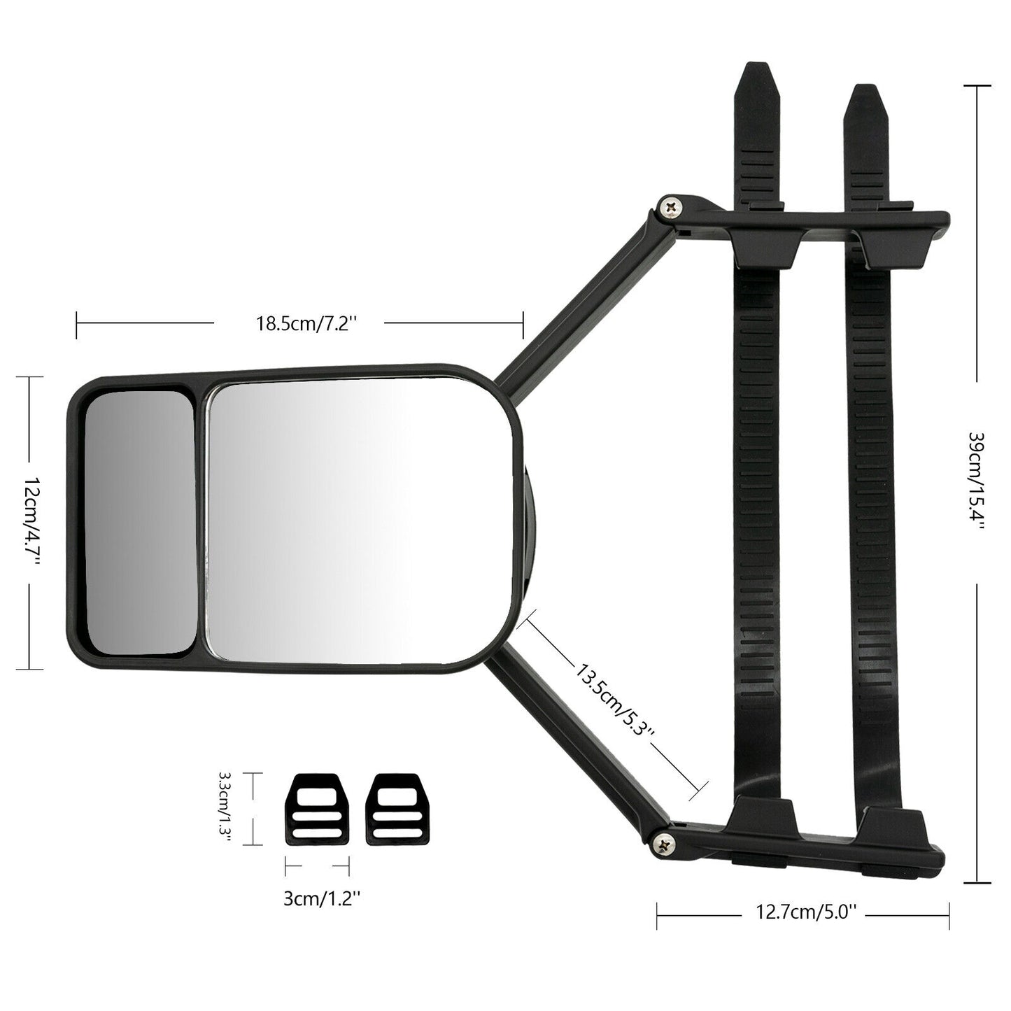 Dual View Rear-View Towing Side Mirror Extension – Car Trailer Blind Spot Enhancement
