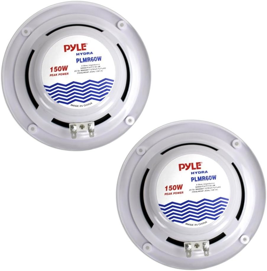 PYLE 6.5 Inch Dual Marine Speakers - 2 Way Waterproof and Weather Resistant Outdoor Audio Stereo Sound System with 150 Watt Power, Polypropylene Cone and Cloth Surround