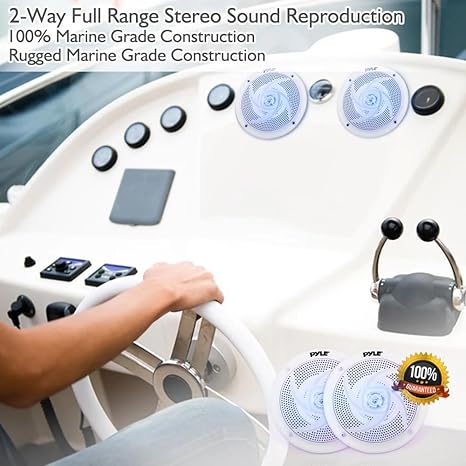 Pyle Marine Speakers – 5.25" 2-Way Waterproof & Weather-Resistant Outdoor Audio System with LED Lights, 180W – 1 Pair (PLMRS53WL)