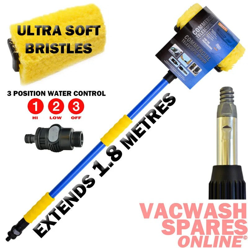 Martin Cox Professional 1.8M Telescopic Wash Brush Pole with 10" Ultra Soft Brush Head - Ideal for Car, Truck, Boat, and Caravan Cleaning