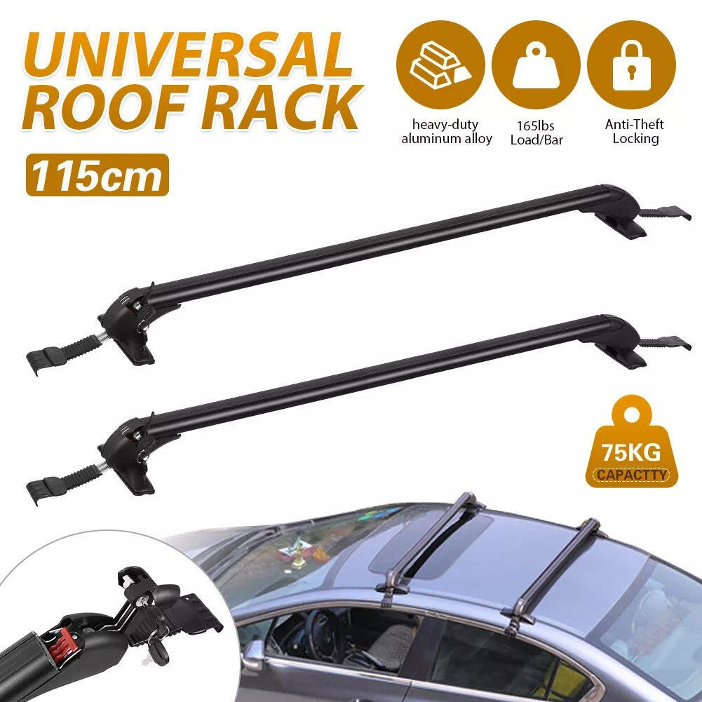 PCFX Universal Aluminum Roof Rack Cross Bars - 75kg Capacity, 115cm Length, Black