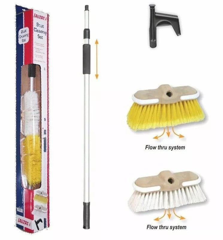 Lalizas Deck Brush Kit with Telescopic Handle - Wash Brush, Scrub Brush, and Boat Hook for Boat Cleaning