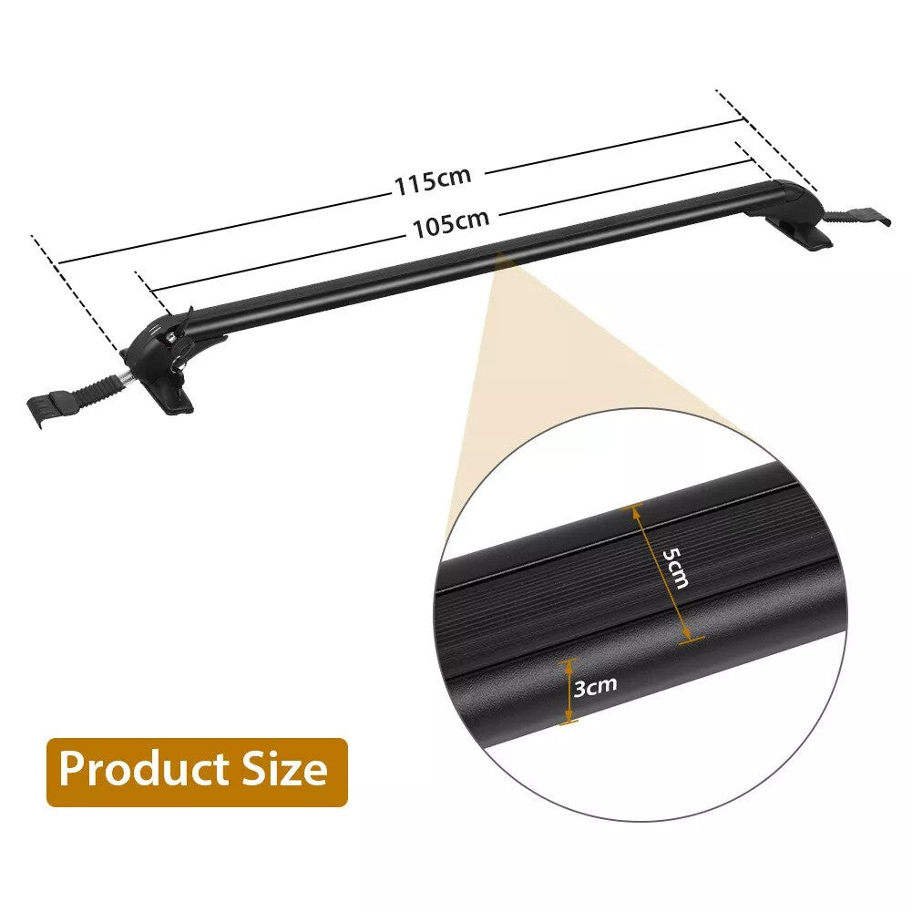 PCFX Universal Aluminum Roof Rack Cross Bars - 75kg Capacity, 115cm Length, Black