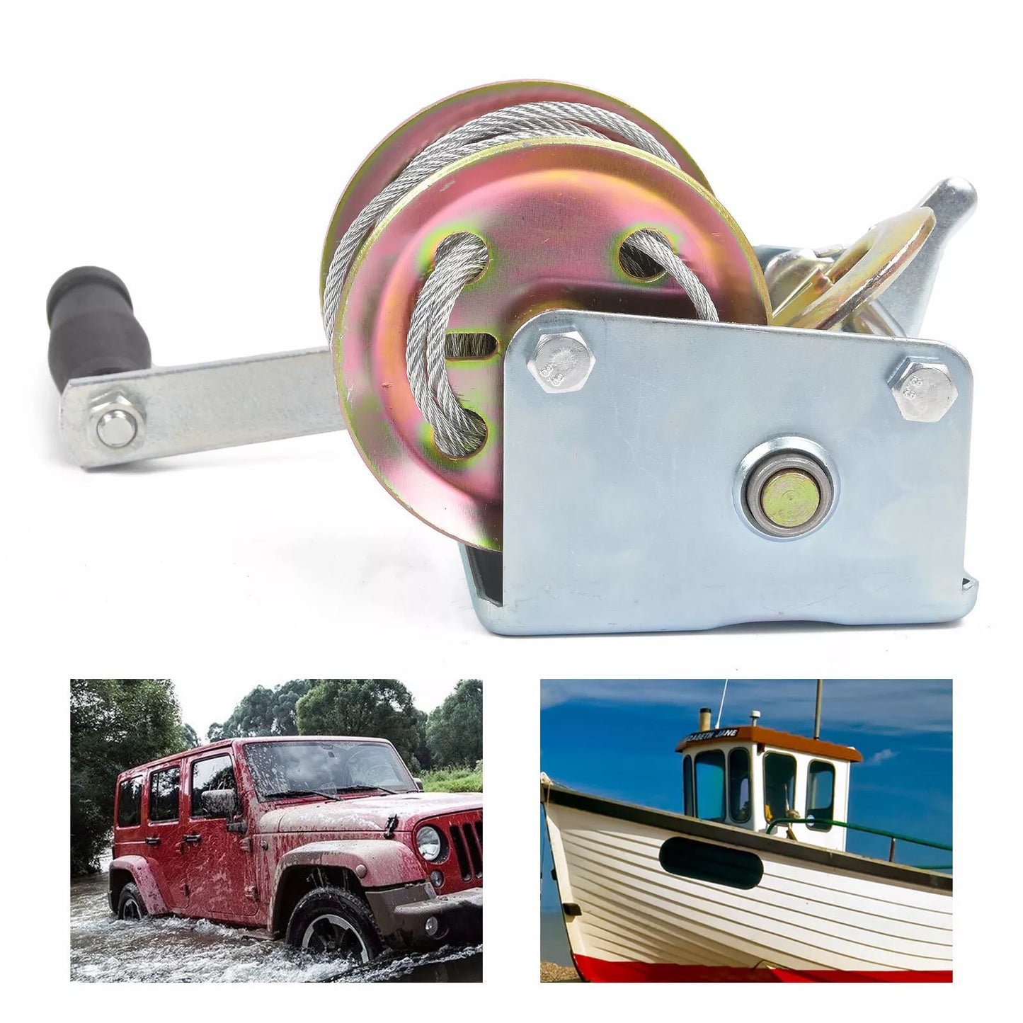 600lbs Manual Boat Marine Trailer Caravan Hand Powered Winch with 10M Wire Cable - GB Standard