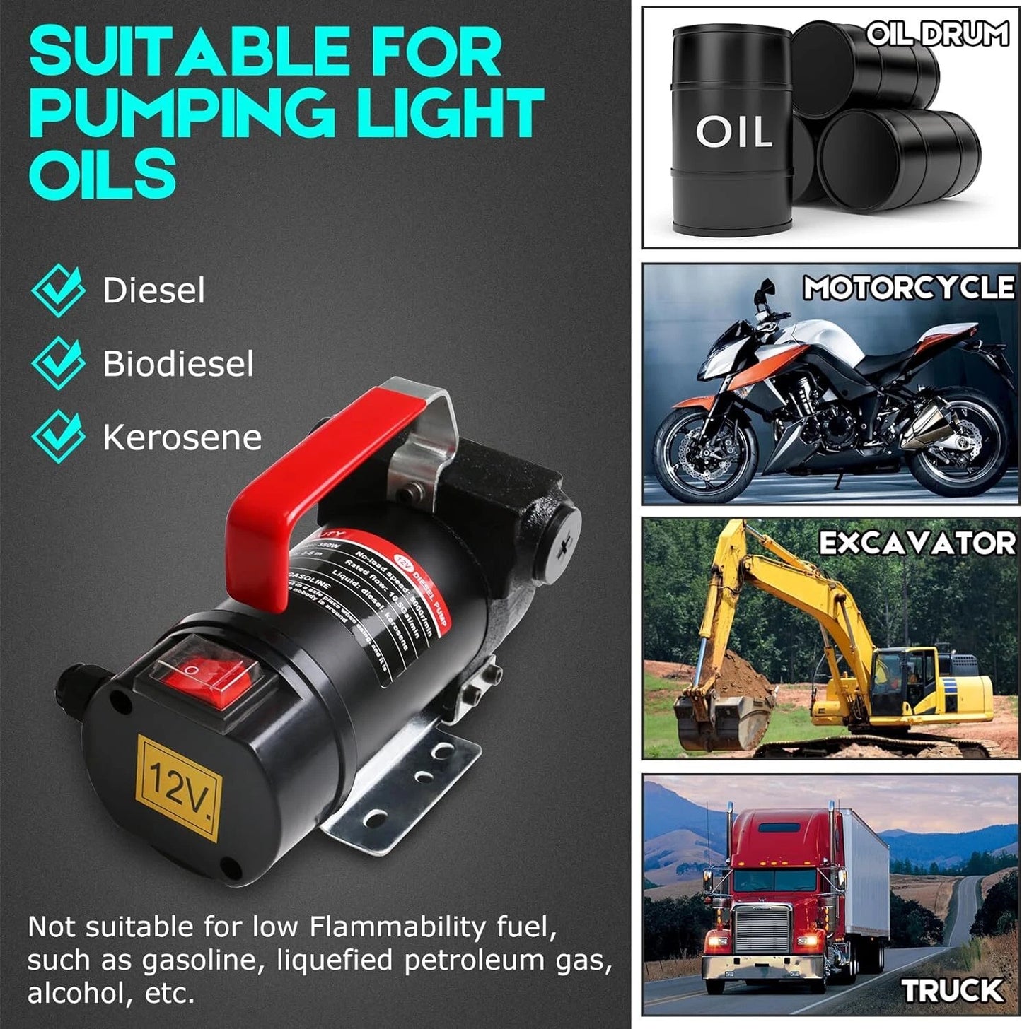 Diesel Electric Fuel Transfer Pump Oil Dispenser with Nozzle Hoses Kit
