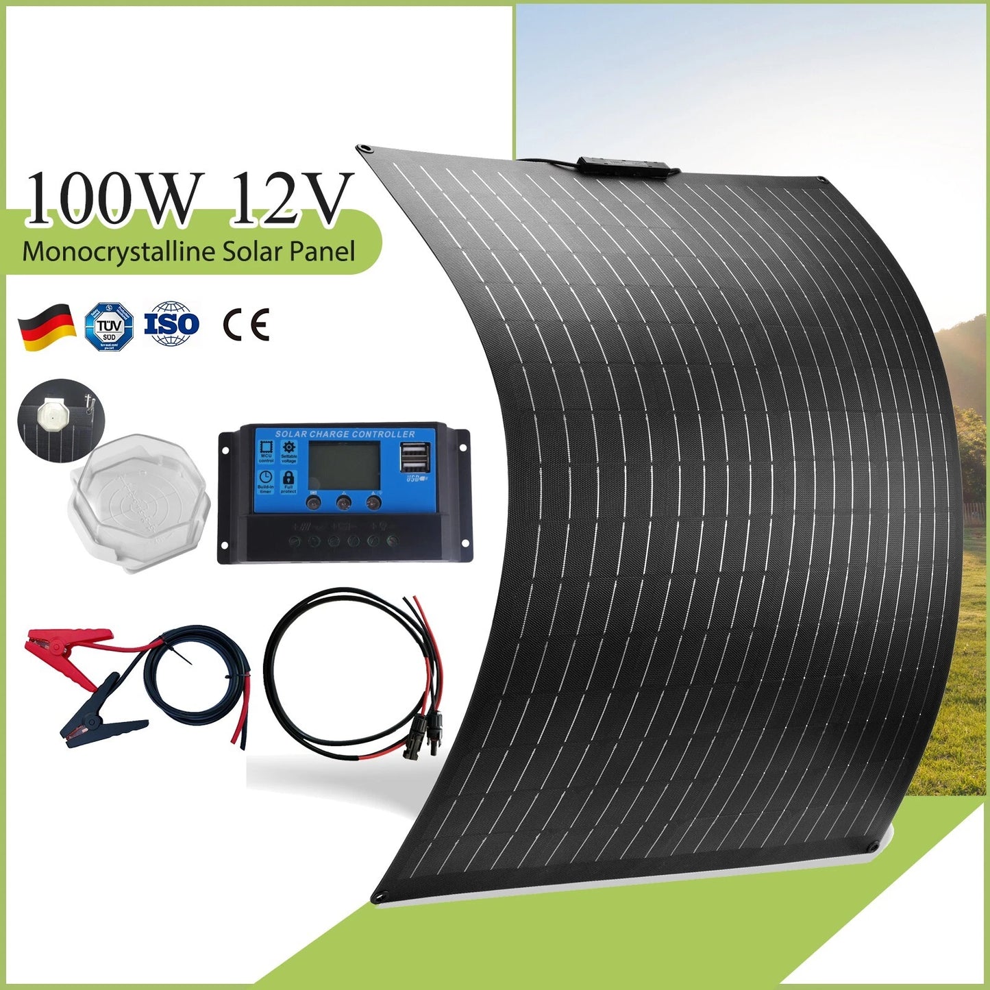 100W Solar Panel Kit 12 Volt Trickle Battery Charger