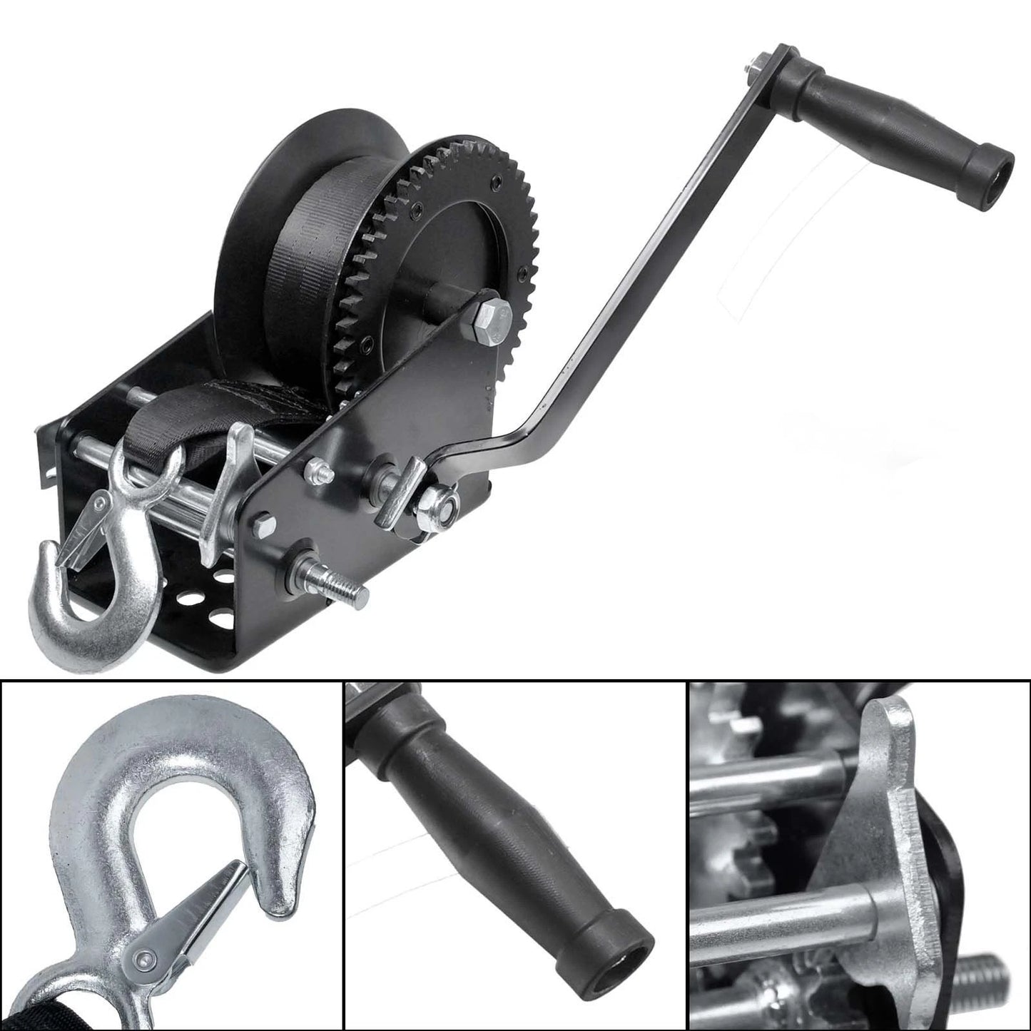 Heavy-Duty 3500lbs Marine Hand Winch – Includes Strap, Cable, and Hook for Boat Trailer – Portable and Reliable
