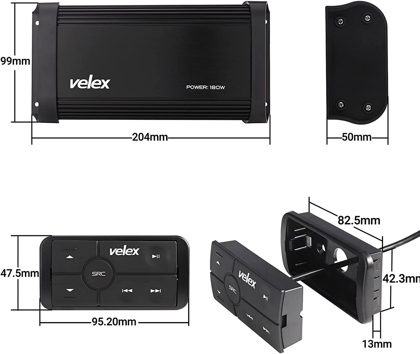 Velex VX502 Marine 4 Channel Class A/B Amplifier Media Stereo on Boats UTV ATV Golf Carts