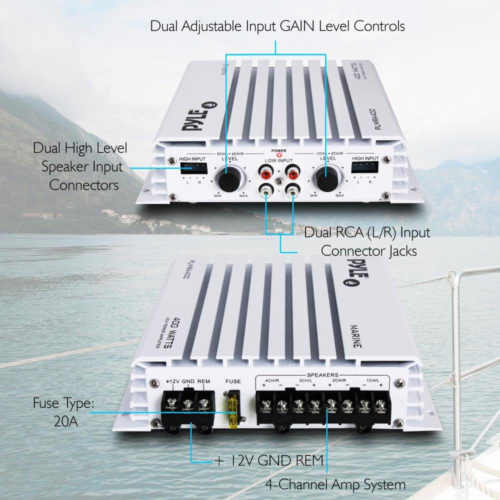Pyle PLMRA400 4 Channel 400w WaterProof Marine Boat 12v Speaker Amplifier Amp