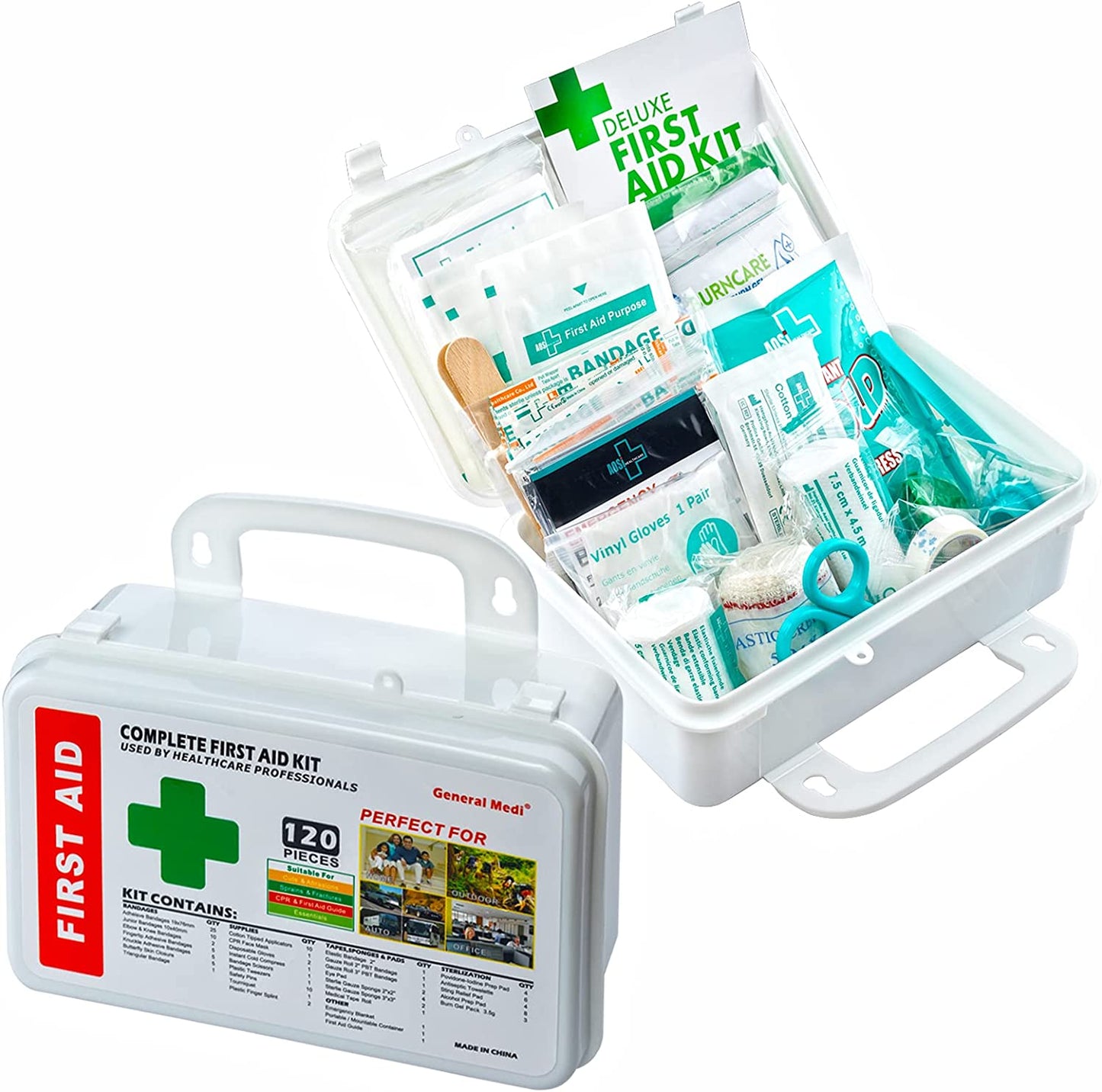 120 Pieces Hardcase First Aid Kit - Includes Instant Cold Pack, Emergency Blanket for Travel, Home, Office, Vehicle, Camping, Workplace & Outdoor