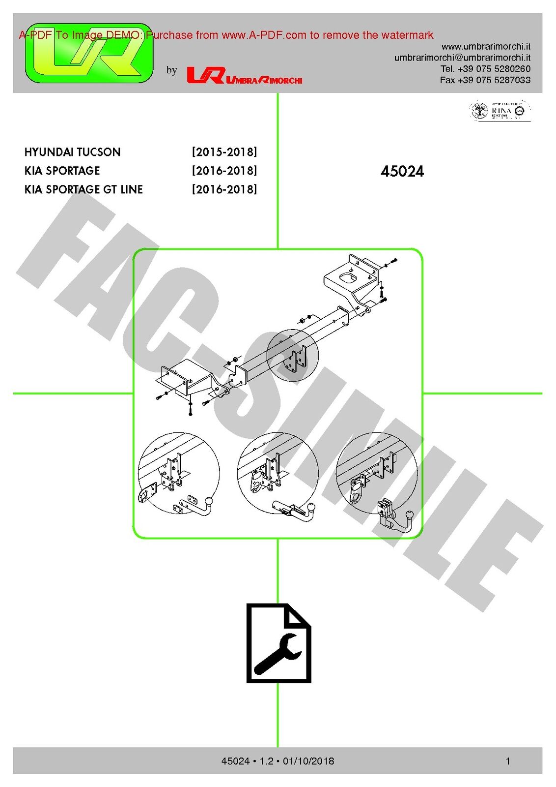 Hyundai TUCSON / KIA SPORTAGE 2020 2021 2022 2023- Umbra Horizontal Detachable Tow Bar