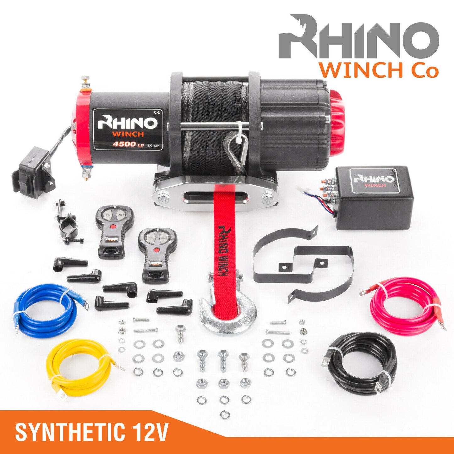 12v Electric Winch, 4500lb Synthetic Rope, Heavy Duty 4x4, ATV Recovery ~ RHINO